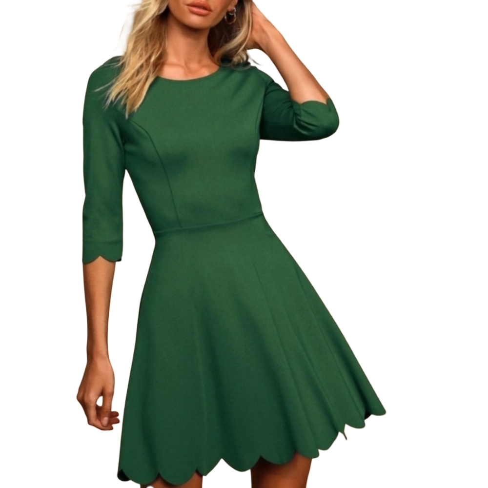 LULUS Skater Dress Womens Small Green Fit and Flare Scoop Neck Party Scallop Hem